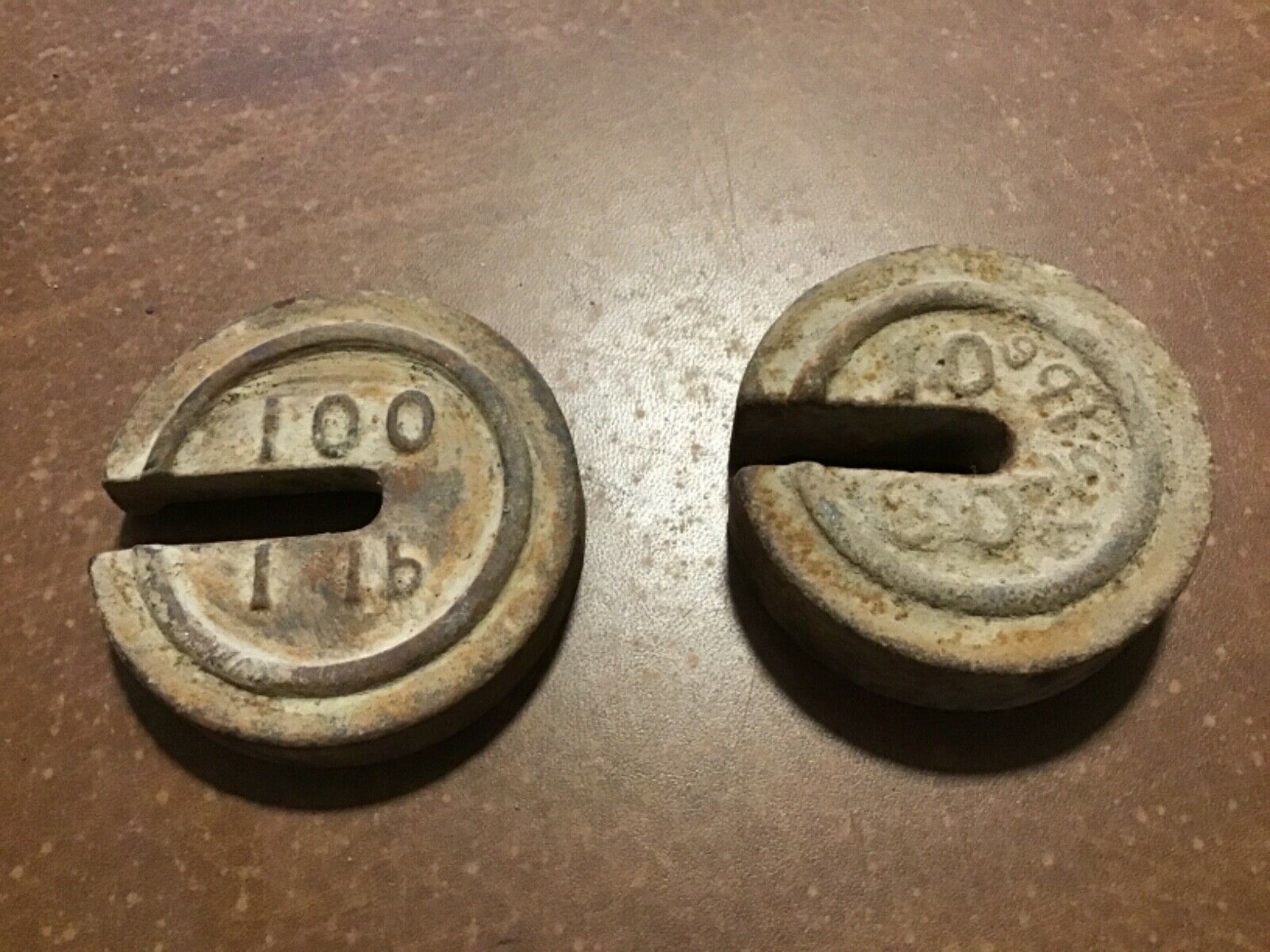 2 Vintage  Cast Iron Platform Scales Weights~ 1 Pound ~ 1 1/2 Pound
