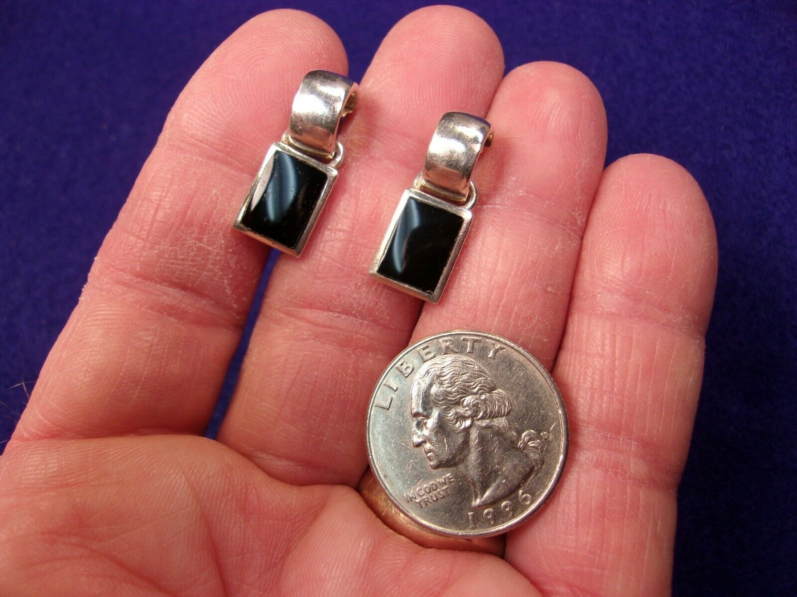Pretty Ladies Sterling Silver & Black Onyx Inlay Dangle Interchangeable Earrings