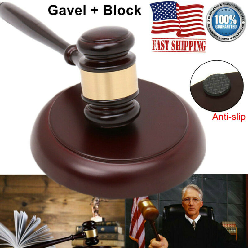 Wooden Handcrafted Hammer Hardwood Gavel+sound Block F/ Lawyer Judge Auction Us