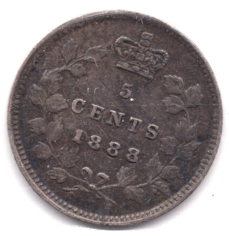 1888 Canada Five 5 Cents Small Silver Circulated Silver Canadian Coin G767