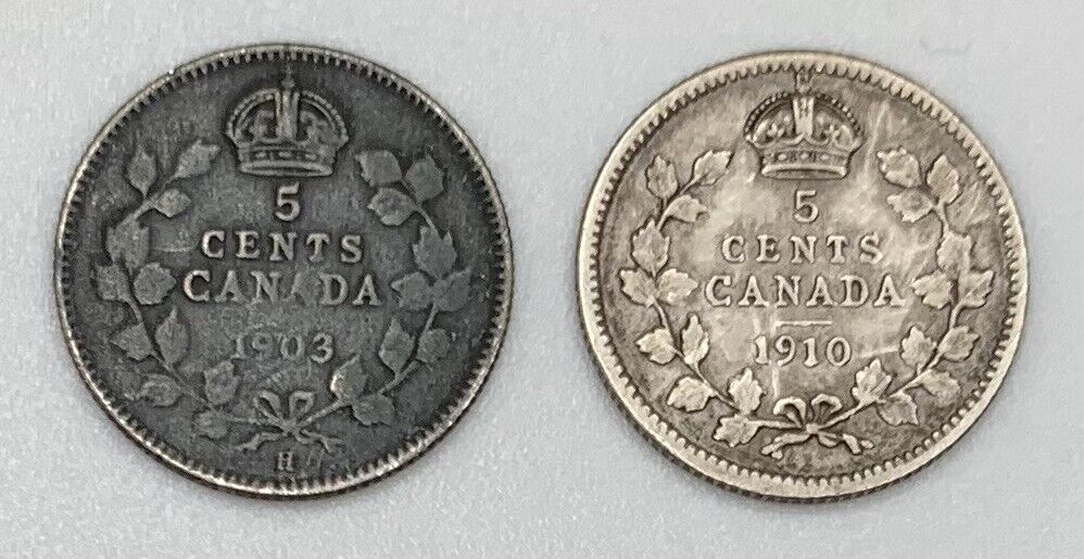 1903-h  & 1910 Canada Five Cents - .925 Silver